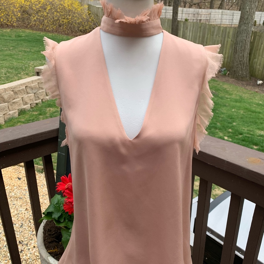 ALEXIS Womens Mauve Silk Ruffle Sleeve Neck Blouse Top XS X-Small